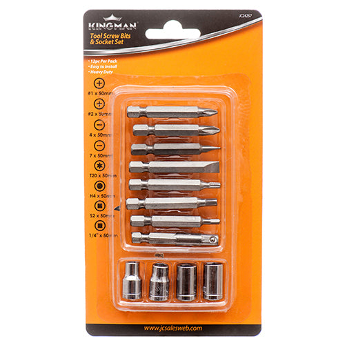 WHOLESALE KINGMAN SCREW BITS & SOCKET SET 12PC SOLD BY CASE For Cheap