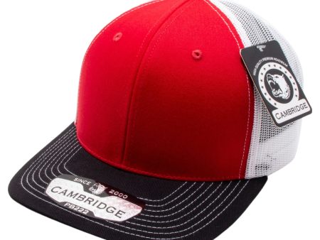 PB222-RED-WHITE-BLACK CAMBRIDGE TRUCKER HAT Hot on Sale