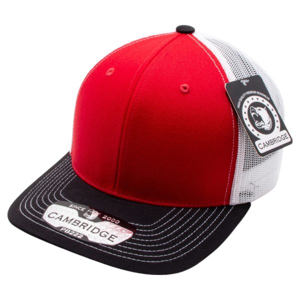 PB222-RED-WHITE-BLACK CAMBRIDGE TRUCKER HAT Hot on Sale