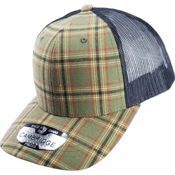 PB253 [OLIVE BLACK] PLAID TRUCKER HATS on Sale