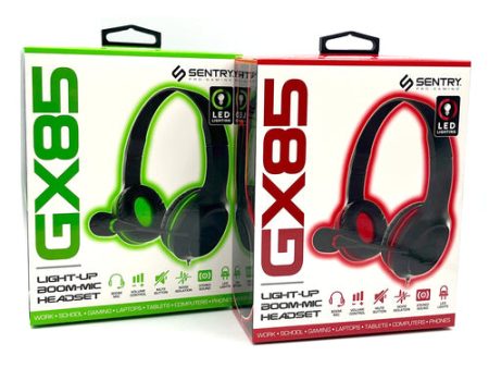 WHOLESALE SENTRY LIGHT-UP GAMING HEADSET W BOOM MIC SOLD BY CASE Cheap