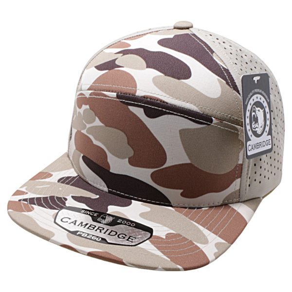 PB260 [BEIGE KHAKI] SHINY CAMO CAMPER PERFORATED SNAPBACK HATS Sale