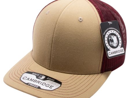 PB222-KHAKI-BURGUNDY CAMBRIDGE TRUCKER HAT Sale