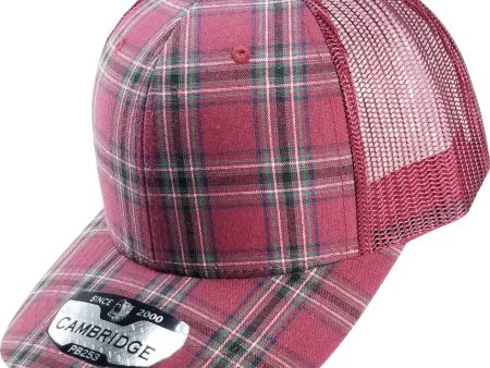 PB253 [BURGUNDY] PLAID TRUCKER HATS Hot on Sale