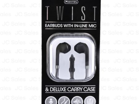 WHOLESALE SENTRY TWIST EARBUDS W MIC BLACK SOLD BY CASE For Sale