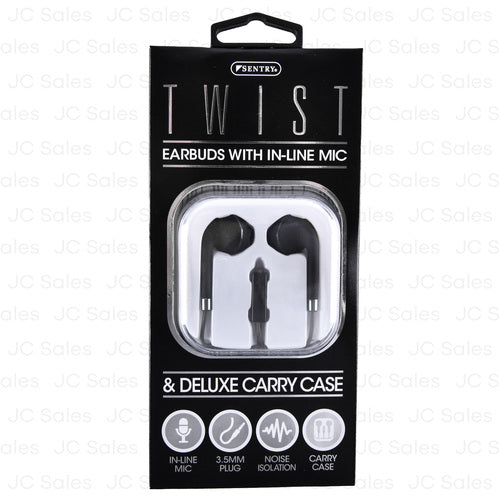 WHOLESALE SENTRY TWIST EARBUDS W MIC BLACK SOLD BY CASE For Sale