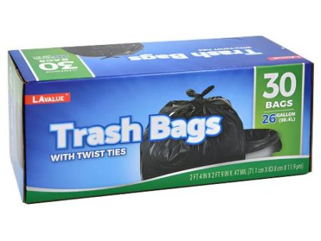 WHOLESALE TRASH BAGS 26GAL 30CT BLACK  W  TWIST TIES SOLD BY CASE Online