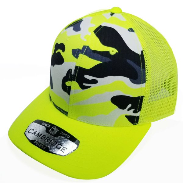 PB251 [N.YELLOW CAMO] CAMBRIDGE 6 PANEL CAMO TRUCKER HAT Cheap