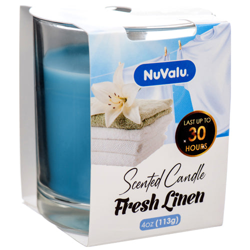 WHOLESALE NUVALU CANDLE TUMBLER 4 OZ FRESH LINEN SOLD BY CASE For Sale