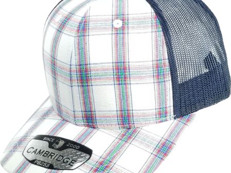 PB253 [WHITE NAVY] PLAID TRUCKER HATS Discount