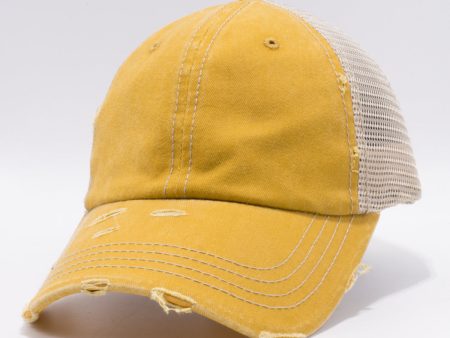 PB220 [MANGO KHAKI] PIGMENT VINTAGE MESH TRUCKER HATS For Sale