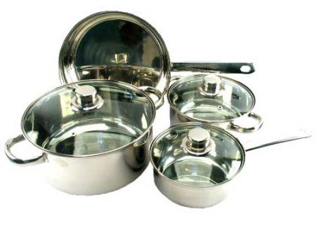 WHOLESALE COOKWARE 7PC SET STAINLESS-STEEL W GLASS-LIDS #S0005 SOLD BY CASE Online