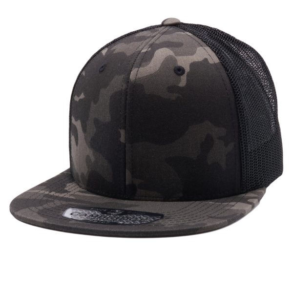 PB107 [BLACK CAMO BLACK] COTTON 6PANEL TRUCKER HATS Cheap