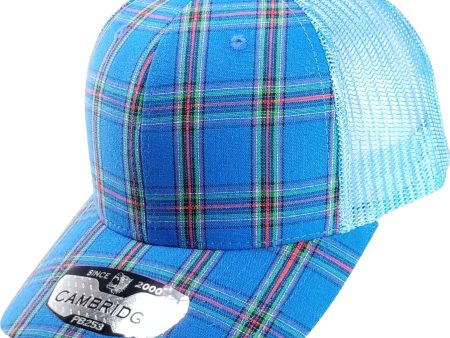 PB253 [BLUE BLUE] PLAID TRUCKER HATS Online Hot Sale