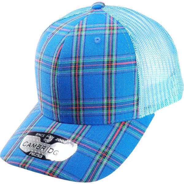 PB253 [BLUE BLUE] PLAID TRUCKER HATS Online Hot Sale