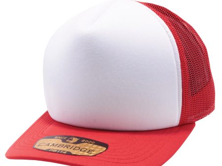 PB114 [WHITE RED RED] 5 PANEL FOAM TRUCKER HATS Discount