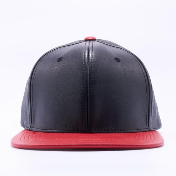 PB158 [BLACK RED] LEATHER SNAPBACK HATS For Sale