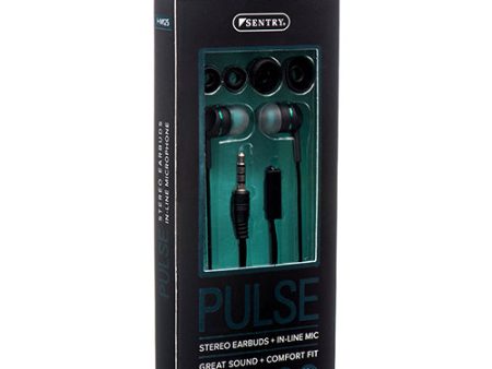 WHOLESALE SENTRY STEREO EARBUDS W MIC PULSE ASST CLRS SOLD BY CASE on Sale