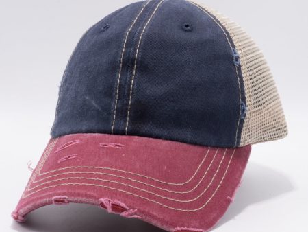 PB220 [NAVY BURGUNDY KHAKI] PIGMENT VINTAGE MESH TRUCKER HATS For Discount