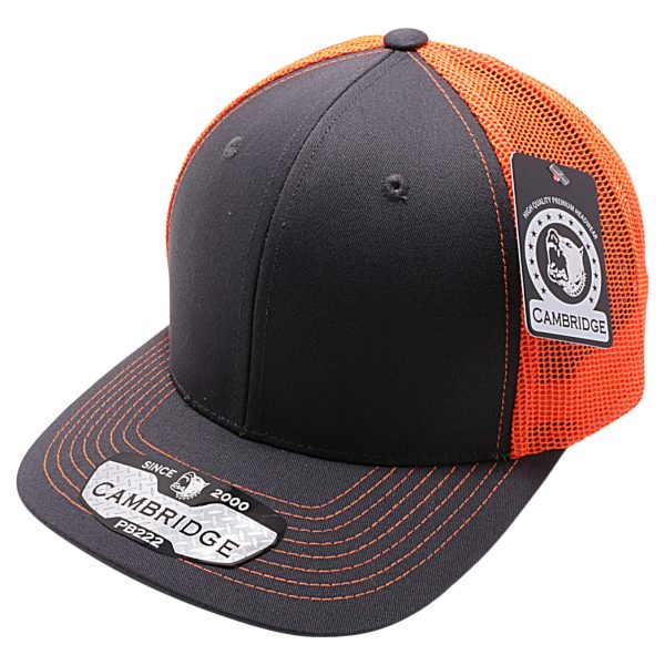 PB222-CHARCOAL-N.ORANGE CAMBRIDGE TRUCKER HAT Cheap