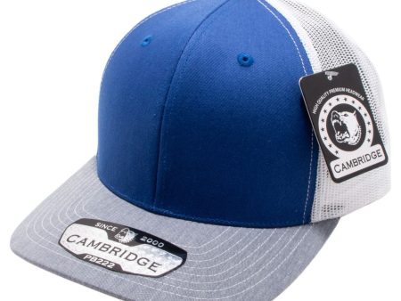 PB222T-ROYAL-WHITE-H.GRAY CAMBRIDGE TRUCKER HAT on Sale