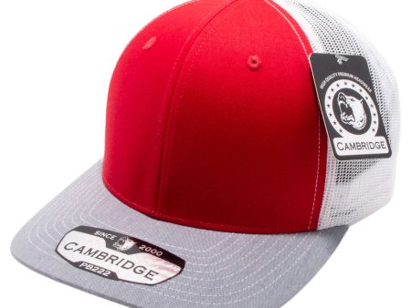 PB222T-RED-WHITE-H.GRAY CAMBRIDGE TRUCKER HAT For Discount