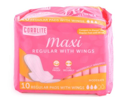 WHOLESALE CORALITE MAXI PADS REGULAR  WITH WINGS 10 CT SOLD BY CASE Hot on Sale