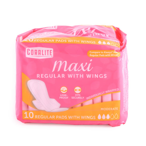 WHOLESALE CORALITE MAXI PADS REGULAR  WITH WINGS 10 CT SOLD BY CASE Hot on Sale