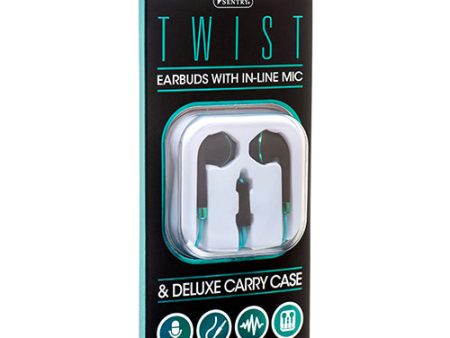 WHOLESALE SENTRY TWIST EARBUDS W.MIC TEAL SOLD BY CASE For Discount