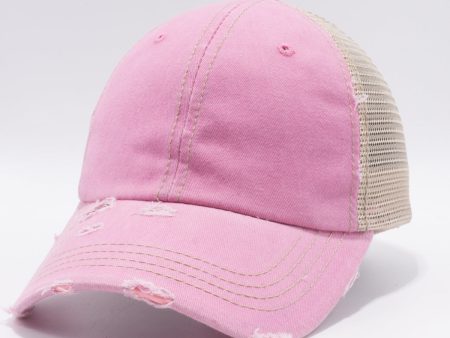 PB220 [PINK KHAKI] PIGMENT VINTAGE MESH TRUCKER HATS For Sale