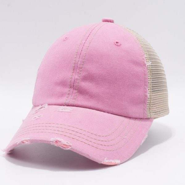 PB220 [PINK KHAKI] PIGMENT VINTAGE MESH TRUCKER HATS For Sale