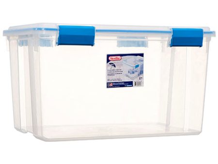 WHOLESALE STERILITE #4304 54QT GASKET BOX CLEAR W  BLUE HANDLES SOLD BY CASE For Sale