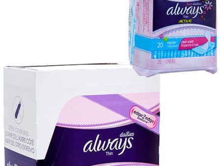 WHOLESALE ALWAYS THIN ACTIVE PANTY LINERS 20CT REGULAR SOLD BY CASE Supply