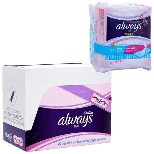 WHOLESALE ALWAYS THIN ACTIVE PANTY LINERS 20CT REGULAR SOLD BY CASE Supply