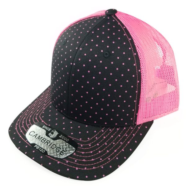 PB120C [BLACK N.PINK] POLKADOT 6 PANEL MESH TRUCKER HATS Fashion