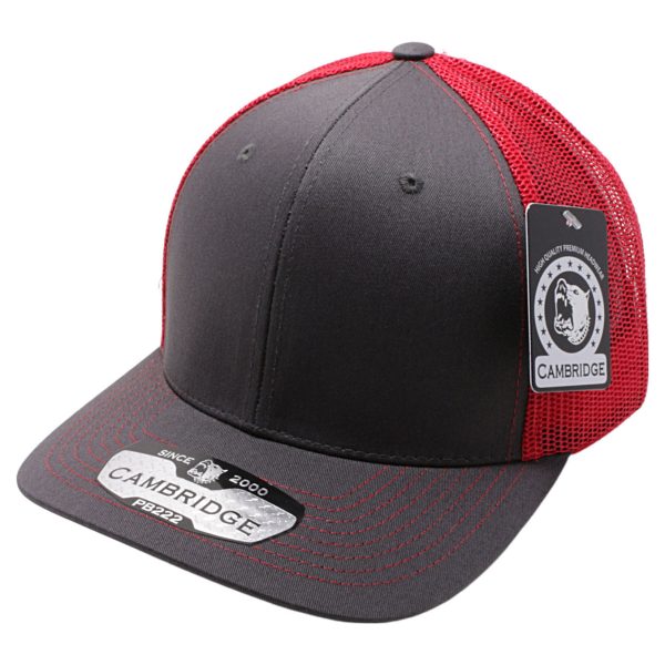 PB222-CHARCOAL-RED CAMBRIDGE TRUCKER HAT Discount