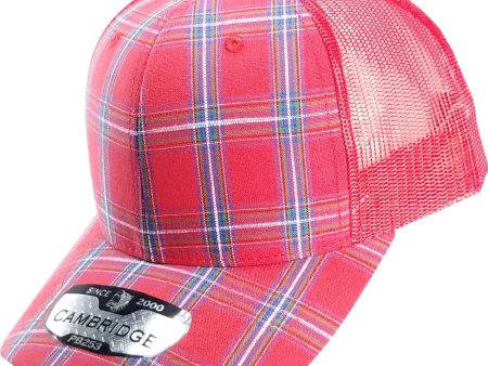 PB253 [RED RED] PLAID TRUCKER HATS Cheap