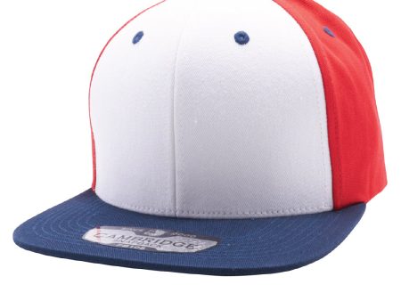 PB105 [WHITE RED NAVY] COTTON SNAPBACK HATS Supply