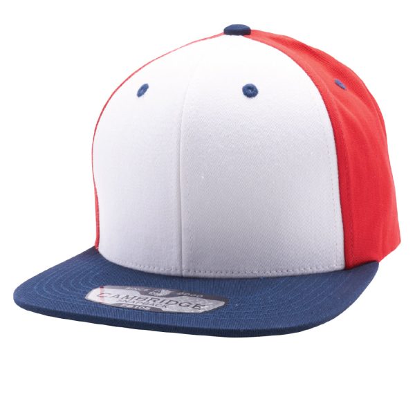 PB105 [WHITE RED NAVY] COTTON SNAPBACK HATS Supply