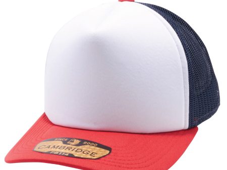 PB114 [WHITE RED NAVY] 5 PANEL FOAM TRUCKER HATS Sale