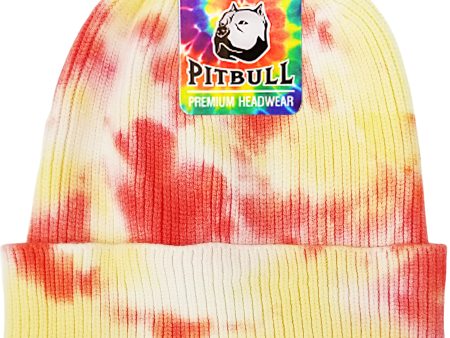 PB266 [ORANGE VANILLA] TIE DYE CUFFED KNIT BEANIE HATS For Sale