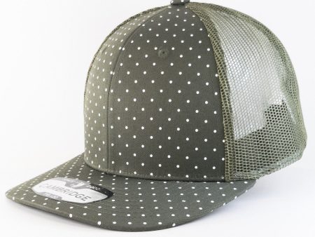 PB120C [OLIVE] POLKADOT 6 PANEL MESH TRUCKER HATS Cheap