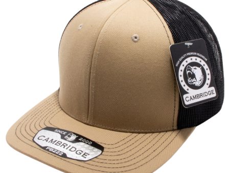 PB222-KHAKI-BLACK CAMBRIDGE TRUCKER HAT For Sale