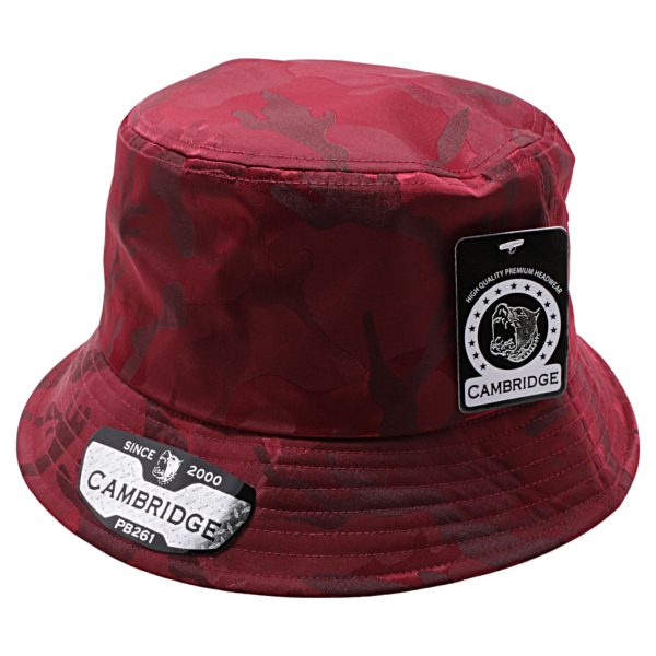 PB261 [BURGUNDY] SHINY CAMO BUCKET HATS Fashion