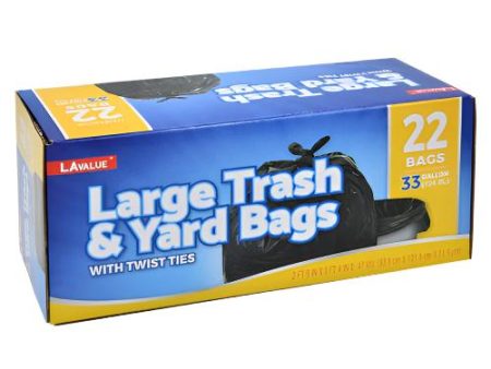 WHOLESALE LARGE TRASH & YARD BAGS 33GAL 22CT BLACK  W  TWIST TIES SOLD BY CASE Sale