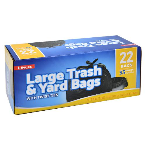 WHOLESALE LARGE TRASH & YARD BAGS 33GAL 22CT BLACK  W  TWIST TIES SOLD BY CASE Sale