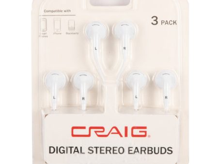 WHOLESALE STEREO EAR BUDS 3 PK WHITE SOLD BY CASE Online now