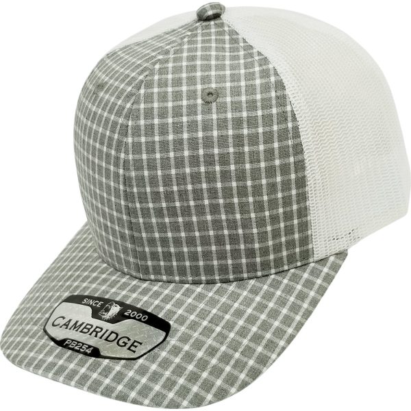 PB254 [GRAY WHITE] PLAID TRUCKER HATS For Cheap