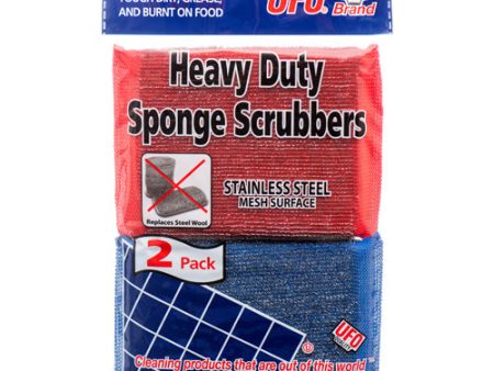 WHOLESALE UFO SPONGE SCRUBBER 2 PC W  STAINLESS STEEL MESH ASSORTED COLOR SOLD BY CASE Supply