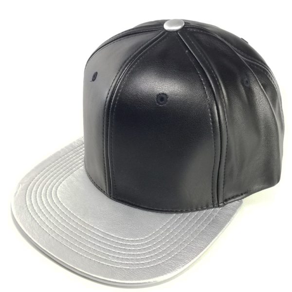 PB158 [BLACK SILVER] LEATHER SNAPBACK HATS Fashion